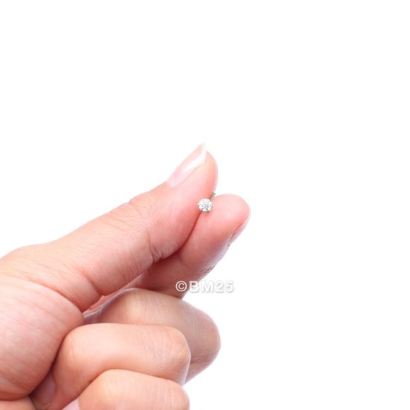 14 Karat White Gold Glistening Multi-Gem Flower Sparkle L-Shaped Nose Ring - Picture 2 of 5